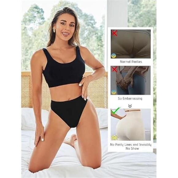 Womens Underwear Breathable Seamless Thongs 6 Pack Comfortable No Show High - Picture 4 of 6